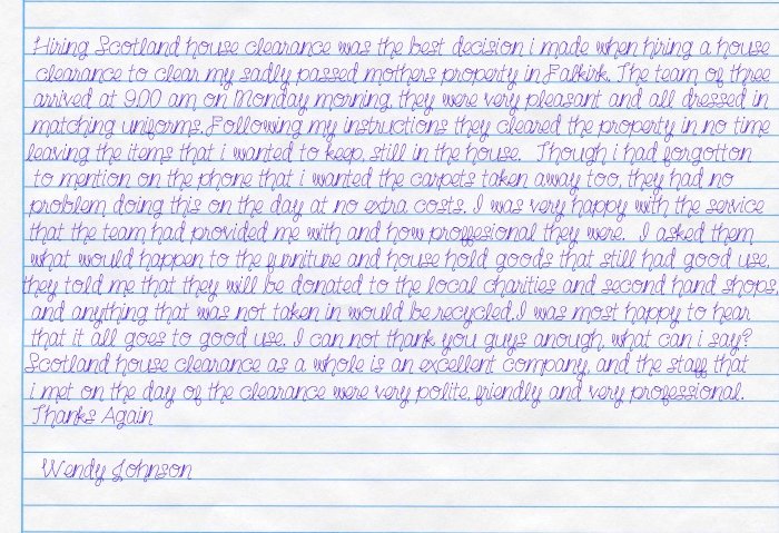 Hiring Scotland house clearance was the best decision I made when hiring a house clearance to clear my sadly passed mothers property in Falkirk. 