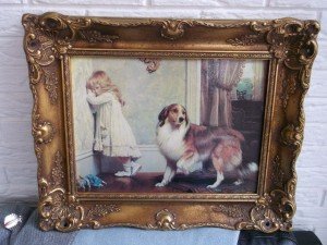 painting of a dog and a girl