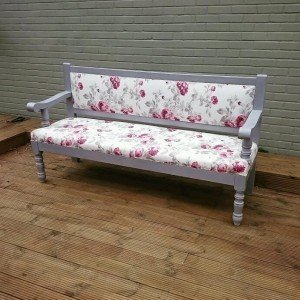 bench with floral upholstery