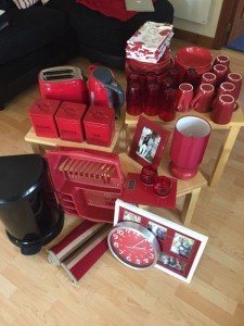 collection of red household items