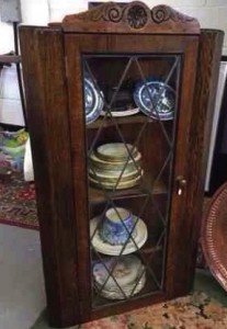 oak corner display cabinet