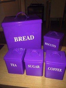 purple metal kitchen canisters