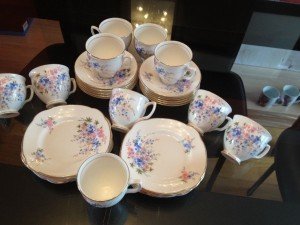 gold rimmed tea service