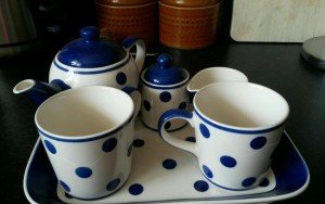 polka dot ceramic tea set